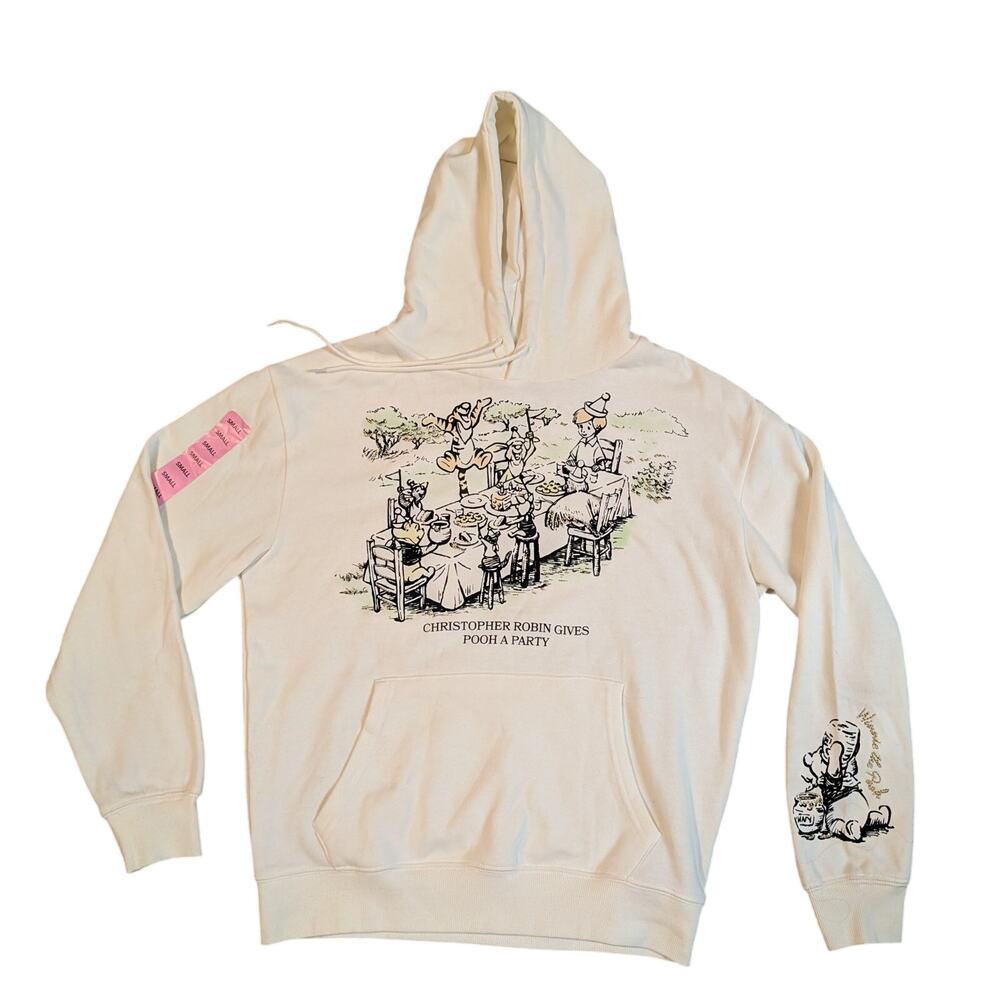 Disney‎ Winnie the Pooh Christopher Robin Hooded Kidcore Sweatshirt  Cream Sz S - Picture 6 of 10